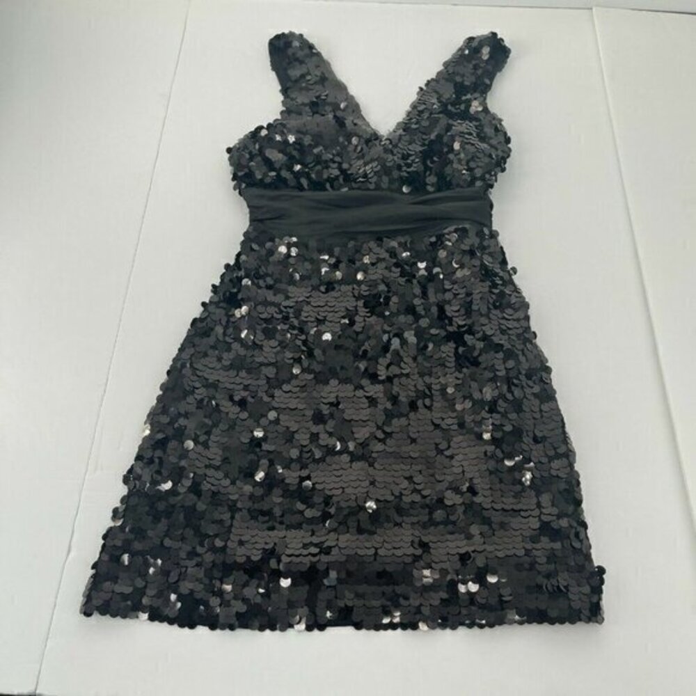 Twenty One Tunic Small Womens Sequins Black V Neck Sleeveless Mini Party New